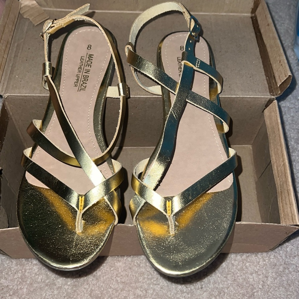 NIB Made In Brazil Leather Upper gold Short Gladiator Sandals (8)